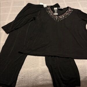 Chic Black Top with Pink and White Embellishments